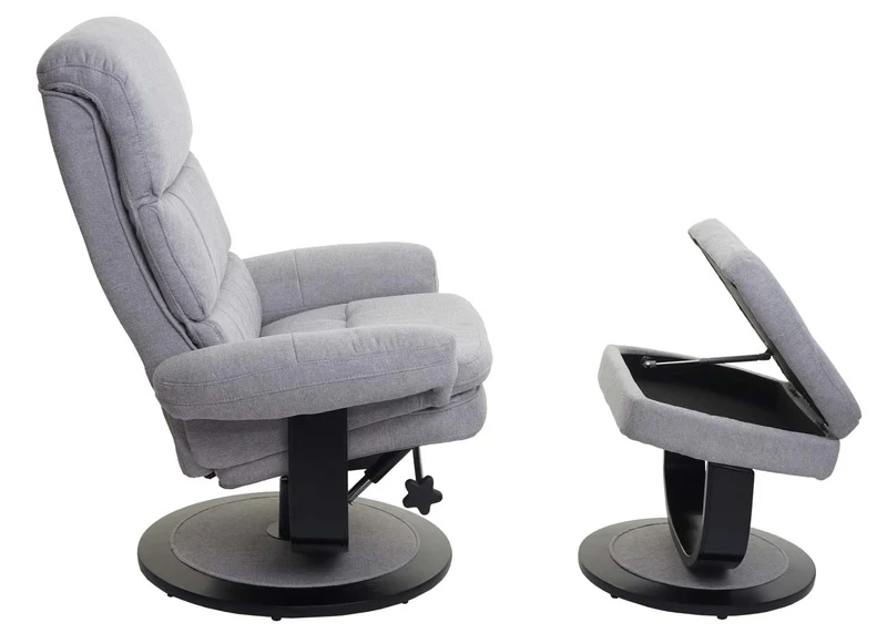 Fauteuil de relaxation TV repose-pieds avec compartiment de rangement en tissu gris 04_0001945