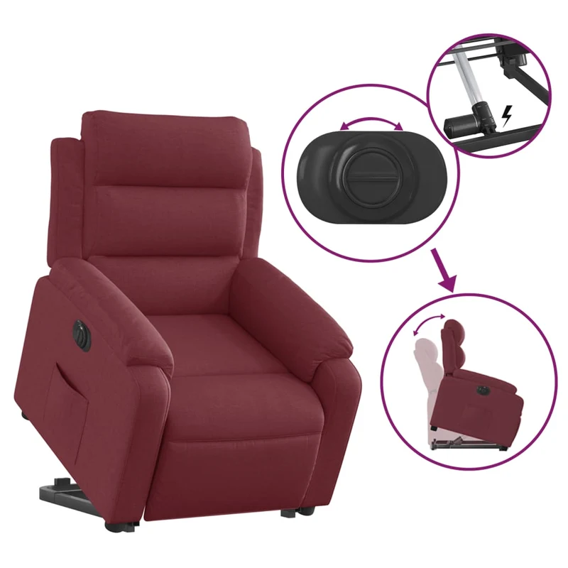 Fauteuil relax TV fonction de levage électrique très confortable en tissu rouge bordeaux DEC028549