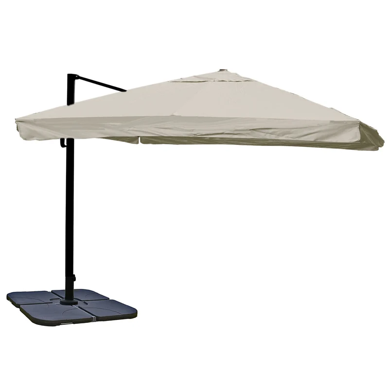 Parasol déporté rectangulaire 3 x 4 m orientable 360° inclinable hauteur 255 cm avec pied aluminium acier polyester crème gris 04_0007989