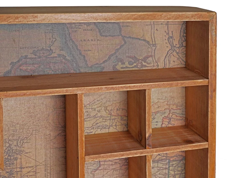 Étagère murale vintage 13 compartiments – Bois avec carte ancienne – 70x45x8 cm 04_0007212