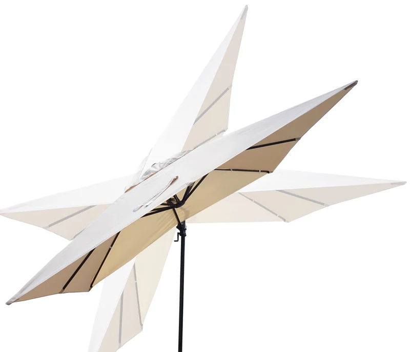 Parasol déporté orientable et inclinable 3 x 4 m Ø env. 5 m aluminium et polyester crème avec pied 04_0007950