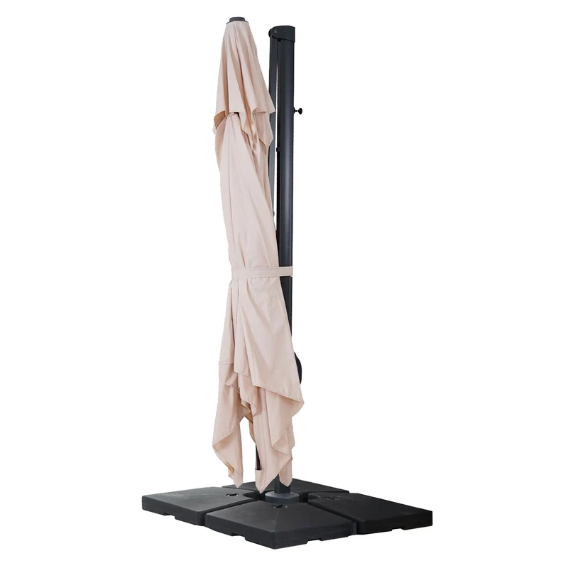 Parasol déporté orientable et inclinable 3 x 4 m Ø env. 5 m aluminium et polyester crème avec pied 04_0007950