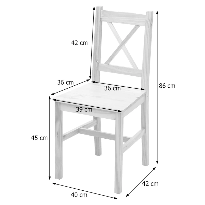 Lot de 2 chaises de cuisine design rustique en bois de pin blanc 04_0007353