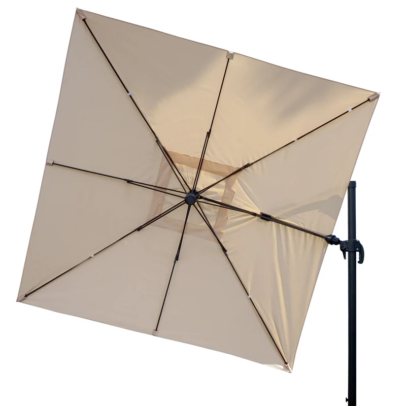 Parasol déporté orientable 3 x 4 m Ø env. 5 m aluminium et polyester crème rotatif avec pied 04_0007951