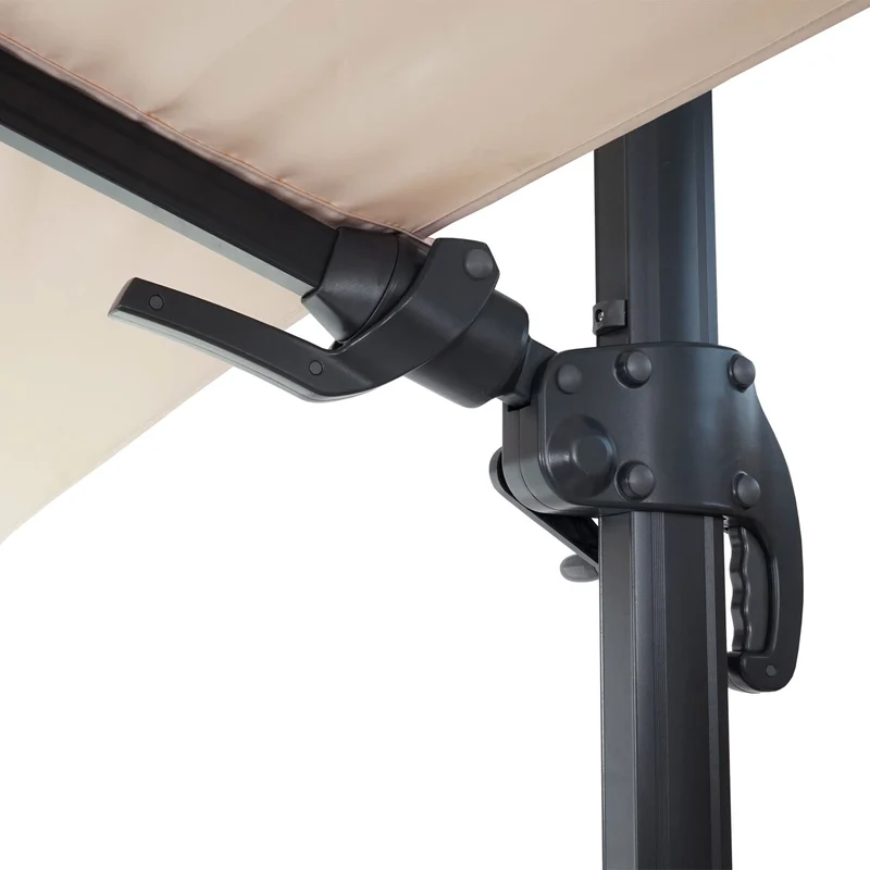 Parasol déporté orientable 3 x 4 m Ø env. 5 m aluminium et polyester crème rotatif avec pied 04_0007951