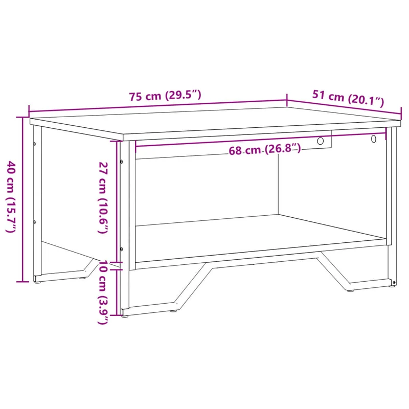 Table basse design industriel 75 x 51 x 40 cm bois d'ingénierie couleur chêne et métal DEC038993