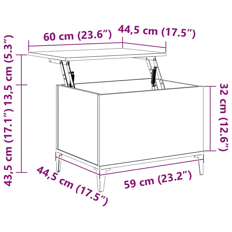 Table basse avec plateau relevable design moderne et contemporaine 60 x 44,5 x 45 cm bois d'ingénierie couleur chêne DEC038972