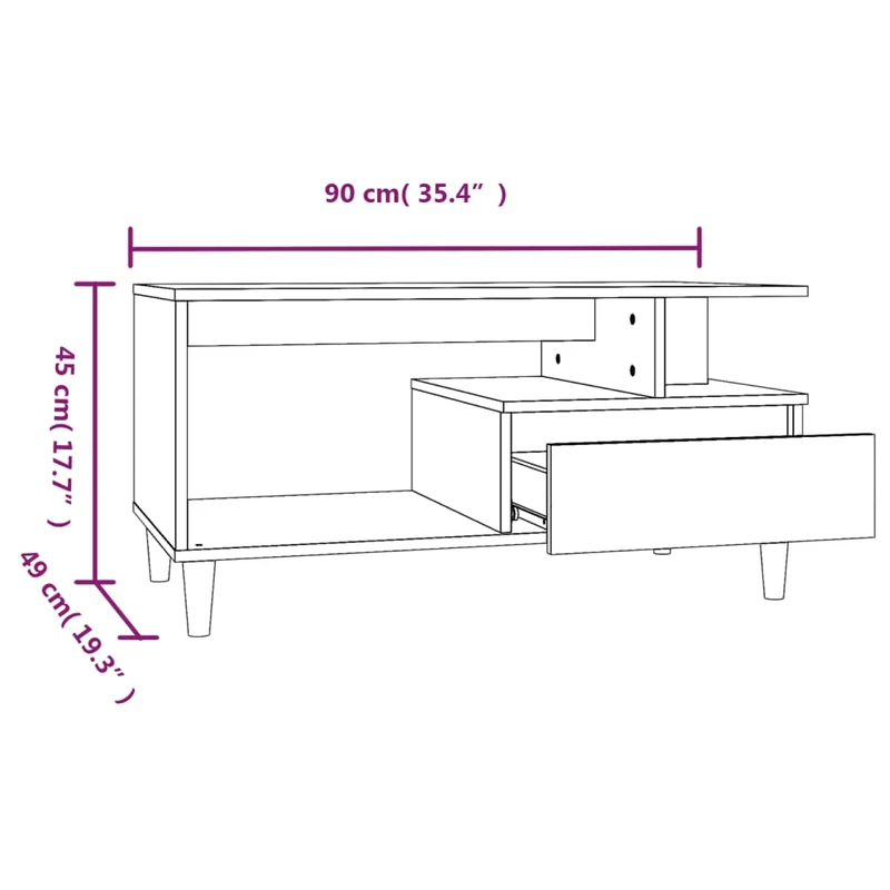 Table basse avec compartiments ouverts et tiroir design moderne 90 x 49 x 45 cm bois d'ingénierie marron DEC038781