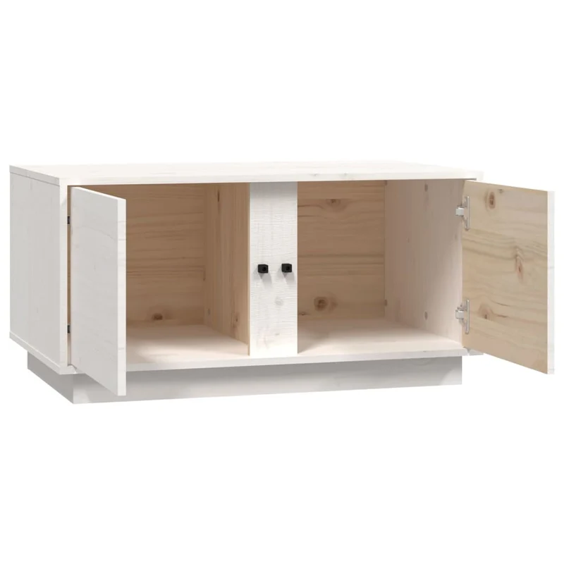Table basse avec 2 compartiments design moderne 80 x 50 x 40 cm bois massif de pin blanc DEC037958