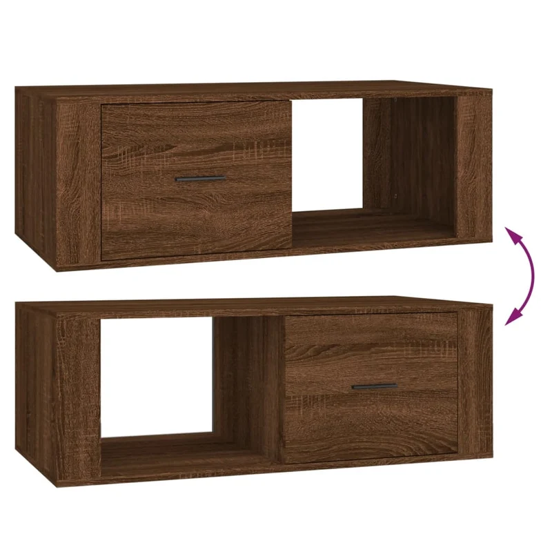 Table basse avec tiroir et compartiment ouvert design rustique 100 x 50,5 x 35 cm bois d'ingénierie marron DEC038576