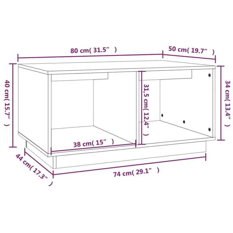 Table basse design moderne 80 x 50 x 40 cm bois massif de pin blanc DEC037956