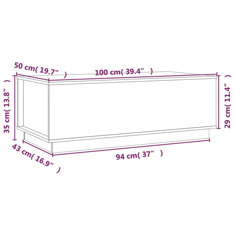 Table basse de salon avec plateau relevable design moderne 100 x 50 x 35 cm bois massif de pin blanc DEC037784