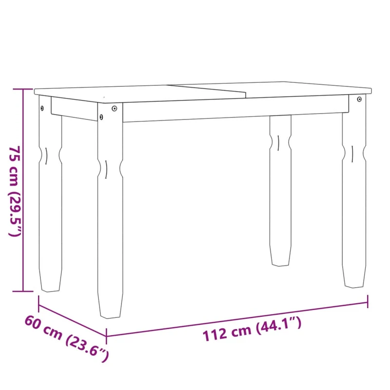 Table de salle à manger design classique 112 x 60 x 75 cm bois massif de pin DEC036851