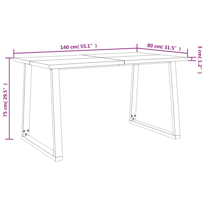 Table de salle à manger design industriel 140 x 80 x 75 cm bois d'acacia et acier DEC036714