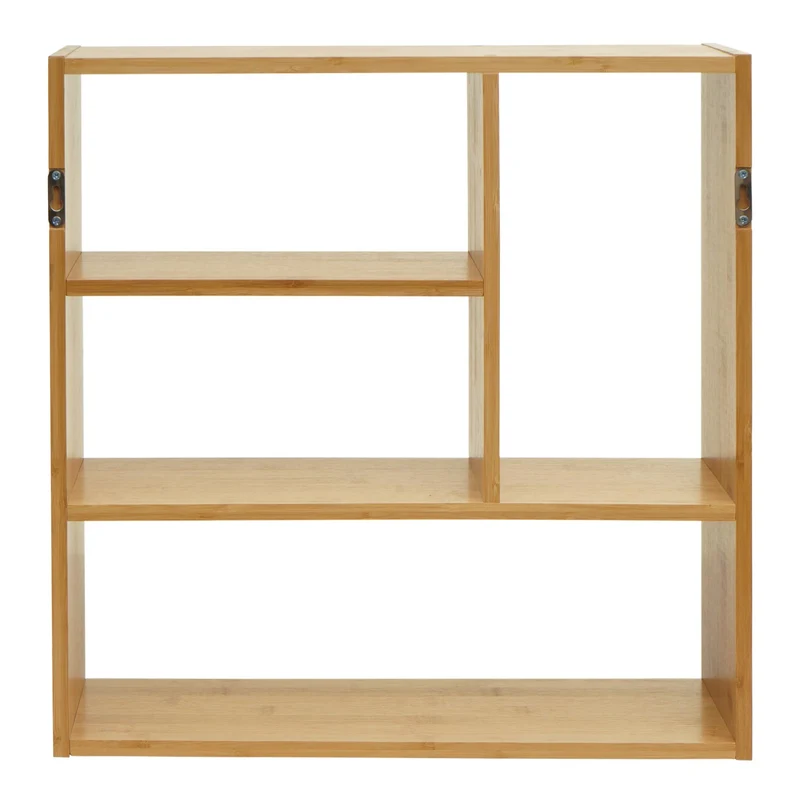 Étagère murale suspendue avec 4 compartiments en bambou 50x50x15 cm 04_0008682