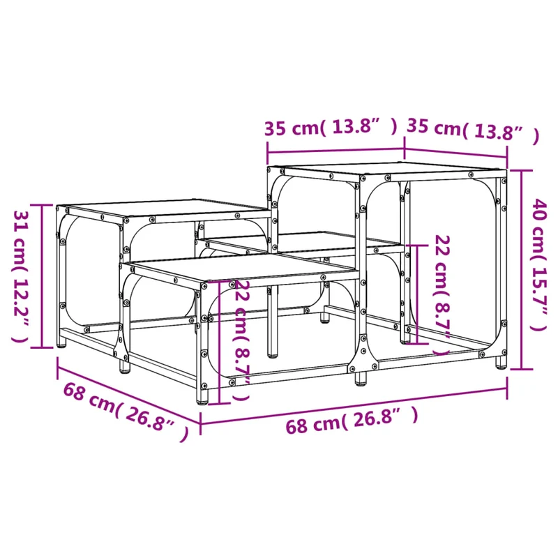 Table basse différentes hauteurs design industriel 68 x 68 x 40 cm bois d'ingénierie noir et métal DEC039736