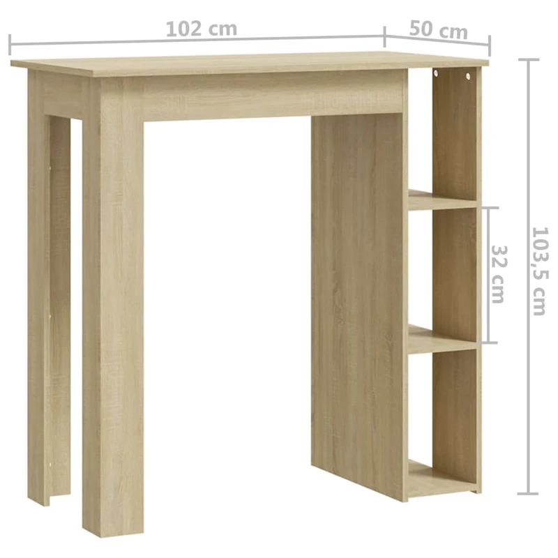 Table d’appoint multifonction avec étagère 102 x 50 x 103,5 cm en bois d'ingénierie couleur chêne DEC036346