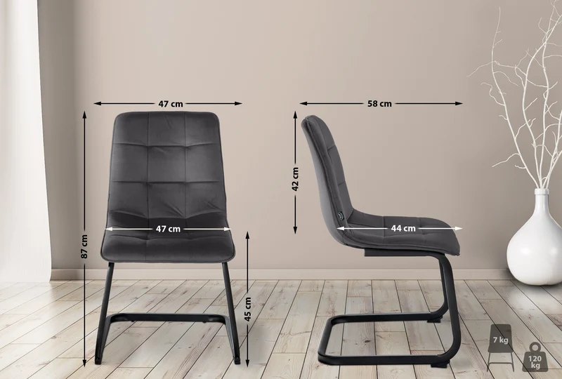 Chaise de salle à manger x1 housse en velours matelassé noir et cadre en métal noir CDS101148