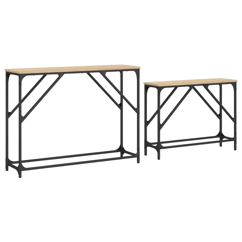 Lot de 2 tables d'appoint console en bois d'ingénierie et métal DEC032603