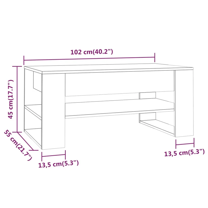 Table basse avec étagères 102 x 55 x 45 cm bois d'ingénierie gris DEC039999