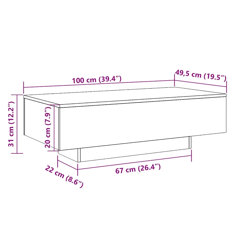 Table basse design moderne et contemporaine 100 x 49,5 x 31 cm bois d'ingénierie gris DEC039931