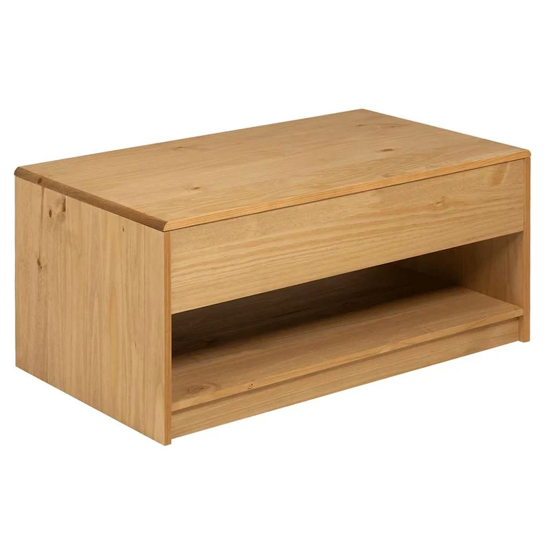 Table basse avec 2 tiroirs et 1 compartiment ouvert design rustique 99 x 55 x 45 cm bois de pin massif couleur chêne DEC039920