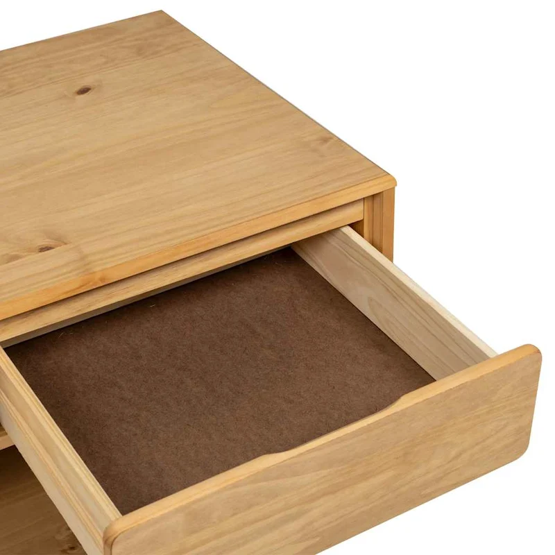 Table basse avec 2 tiroirs et 1 compartiment ouvert design rustique 99 x 55 x 45 cm bois de pin massif couleur chêne DEC039920