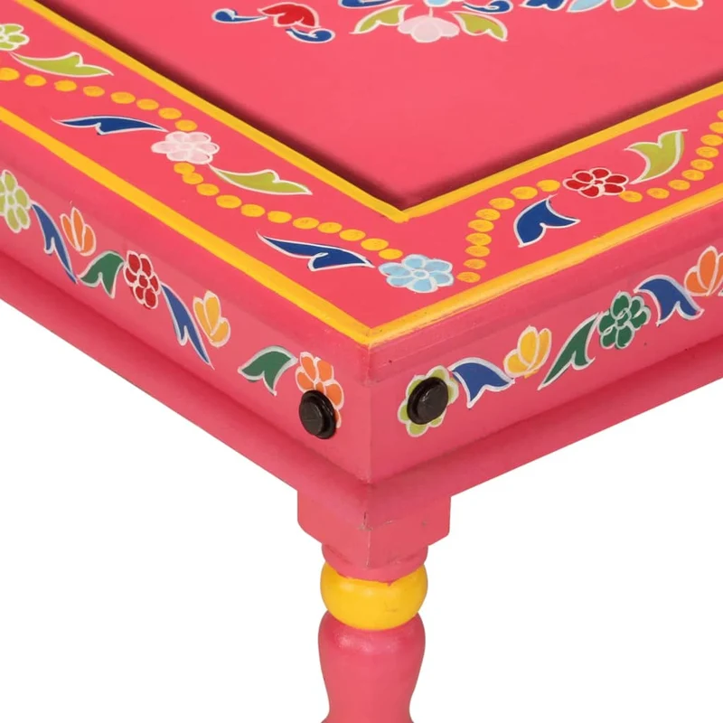 Table basse design artisanal rétro et décoratif bois de manguier massif peint à la main rose DEC039917