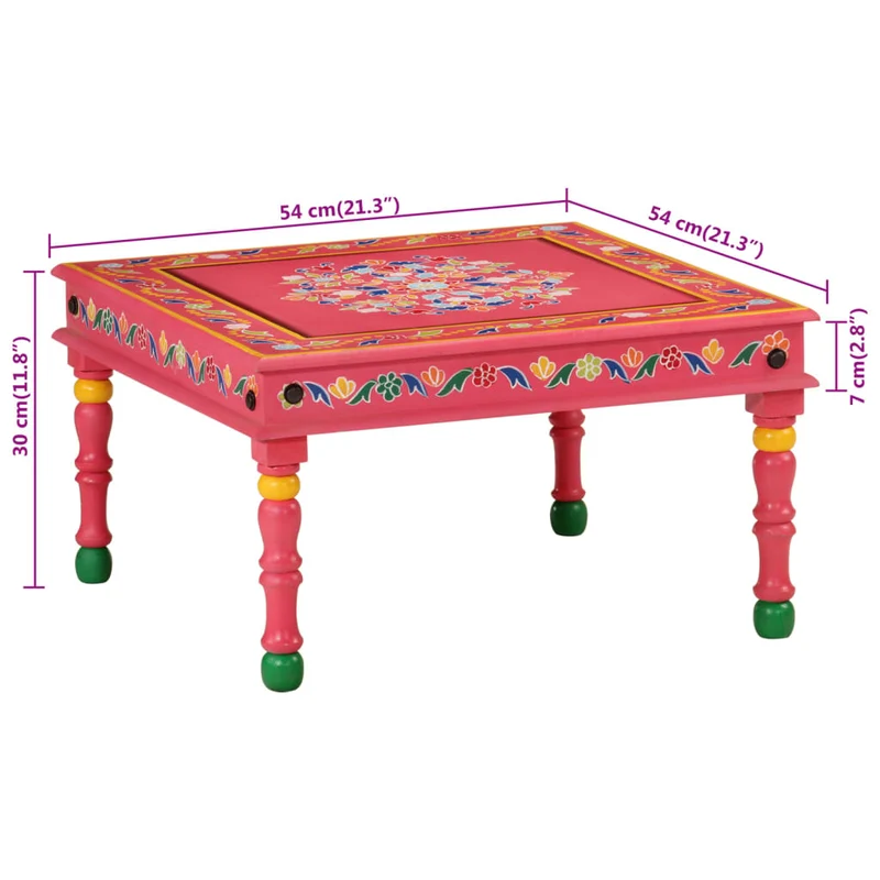 Table basse design artisanal rétro et décoratif bois de manguier massif peint à la main rose DEC039917