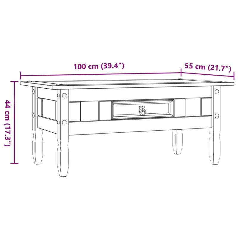 Table basse avec tiroir design classique rustique 100 x 55 x 44 cm bois de pin gris DEC039908