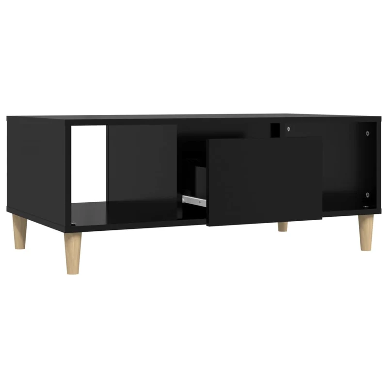 Table basse avec tiroir 2 compartiments ouverts design moderne 90 x 50 x 36,5 cm bois d'ingénierie noir DEC039829