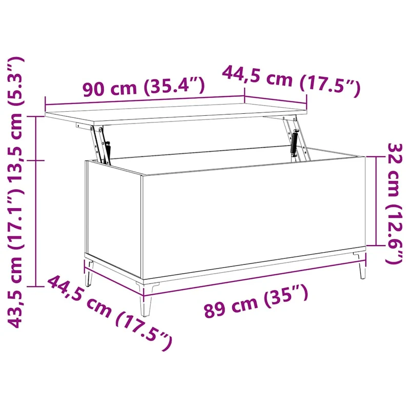 Table basse plateau relevable design moderne et contemporaine 90 x 44,5 x 45 cm bois d'ingénierie noir et métal DEC039808