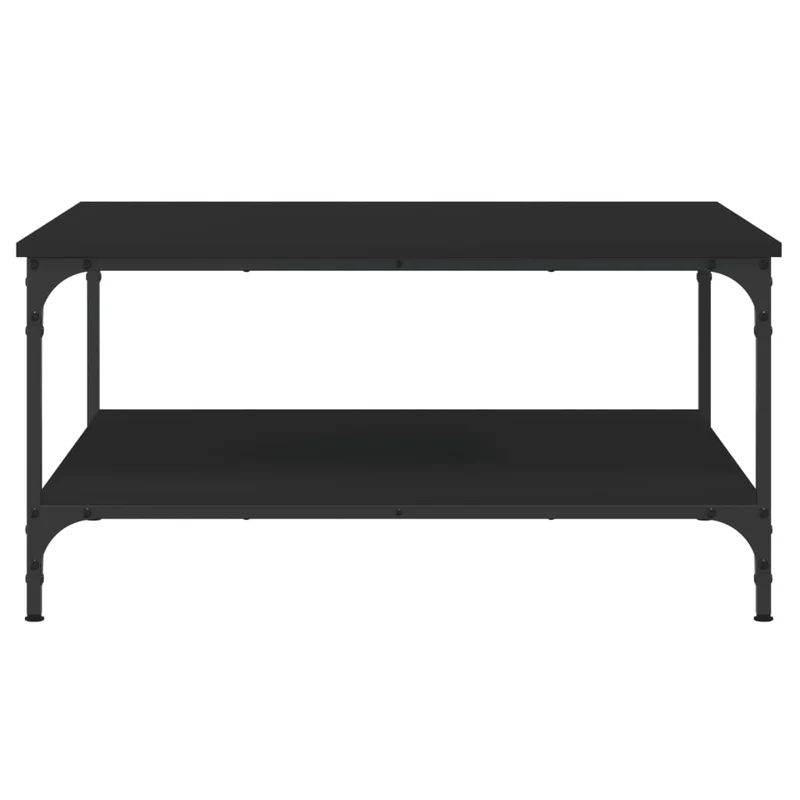 Table basse avec étagères design industriel 80 x 80 x 40 cm bois d'ingénierie noir et fer DEC039789