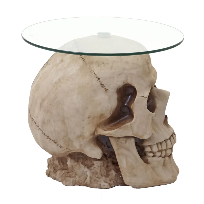 Table d'appoint Crâne HWC-A19, table en verre Table de salon Table basse Table basse, Polyresin Rond Ø55cm Nature 04_0005048