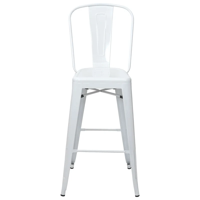 Tabouret de bar avec dossier design industriel en métal blanc avec repose-pieds 04_0005253