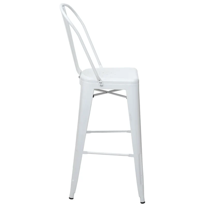Tabouret de bar avec dossier design industriel en métal blanc avec repose-pieds 04_0005253
