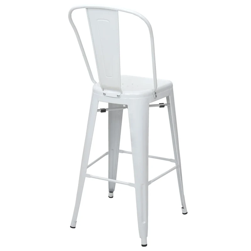 Tabouret de bar avec dossier design industriel en métal blanc avec repose-pieds 04_0005253