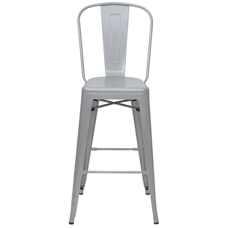 Tabouret de bar avec dossier design industriel en métal gris avec repose-pieds 04_0005251