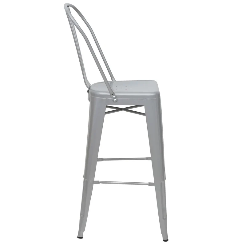 Tabouret de bar avec dossier design industriel en métal gris avec repose-pieds 04_0005251