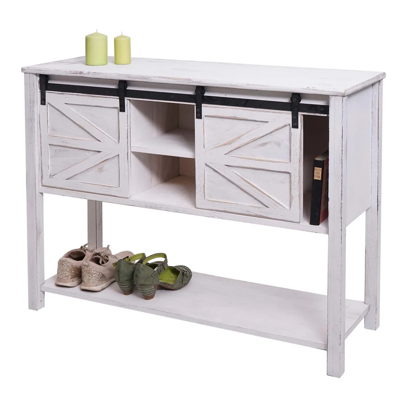 Commode à portes coulissantes meuble d'appoint style vintage 81x102x34cm blanc 04_0002540