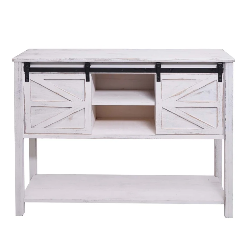 Commode à portes coulissantes meuble d'appoint style vintage 81x102x34cm blanc 04_0002540