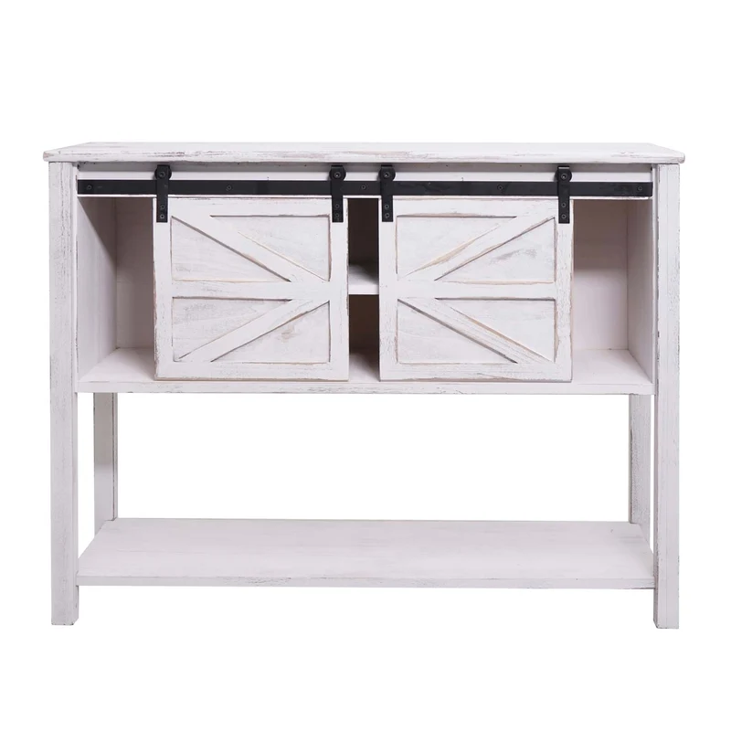Commode à portes coulissantes meuble d'appoint style vintage 81x102x34cm blanc 04_0002540