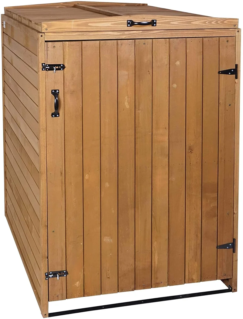 Abri de poubelles extérieur conteneurs à ordures avec couvercle jusqu'à 2 bacs 126x79,5x98 cm en bois certifié FSC marron 04_0005589