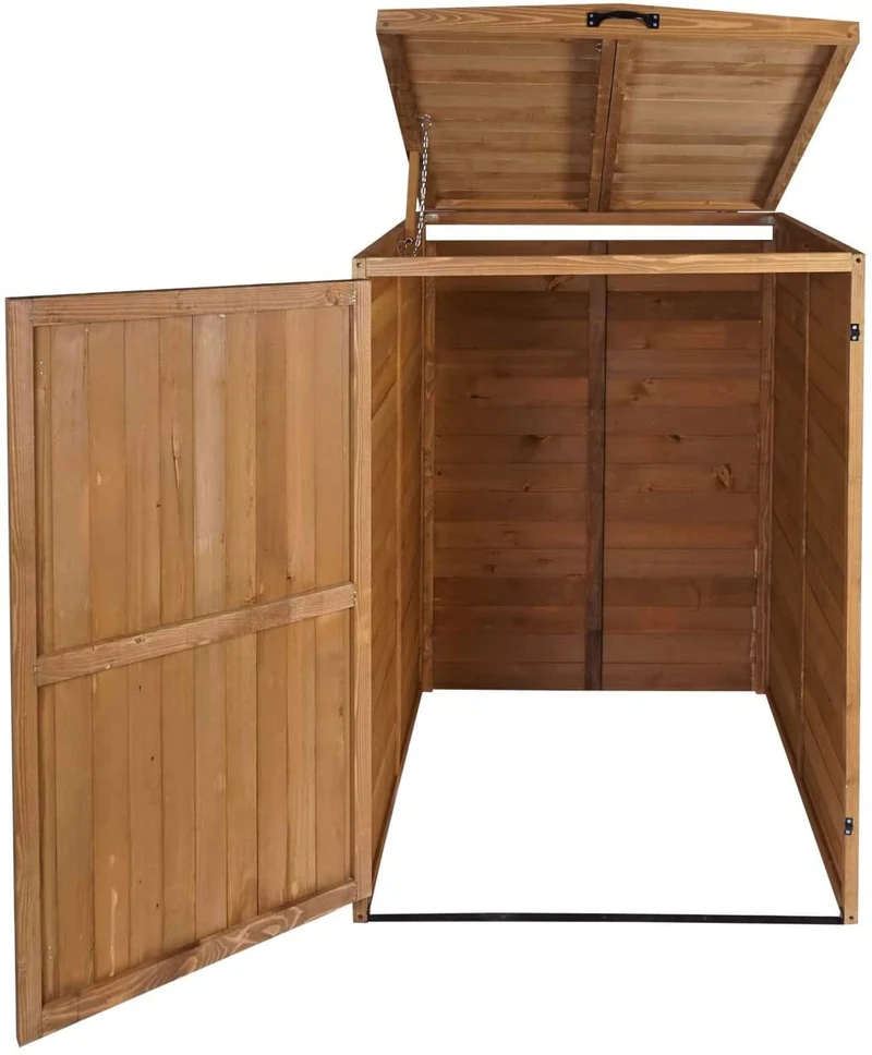 Abri de poubelles extérieur conteneurs à ordures avec couvercle jusqu'à 2 bacs 126x79,5x98 cm en bois certifié FSC marron 04_0005589