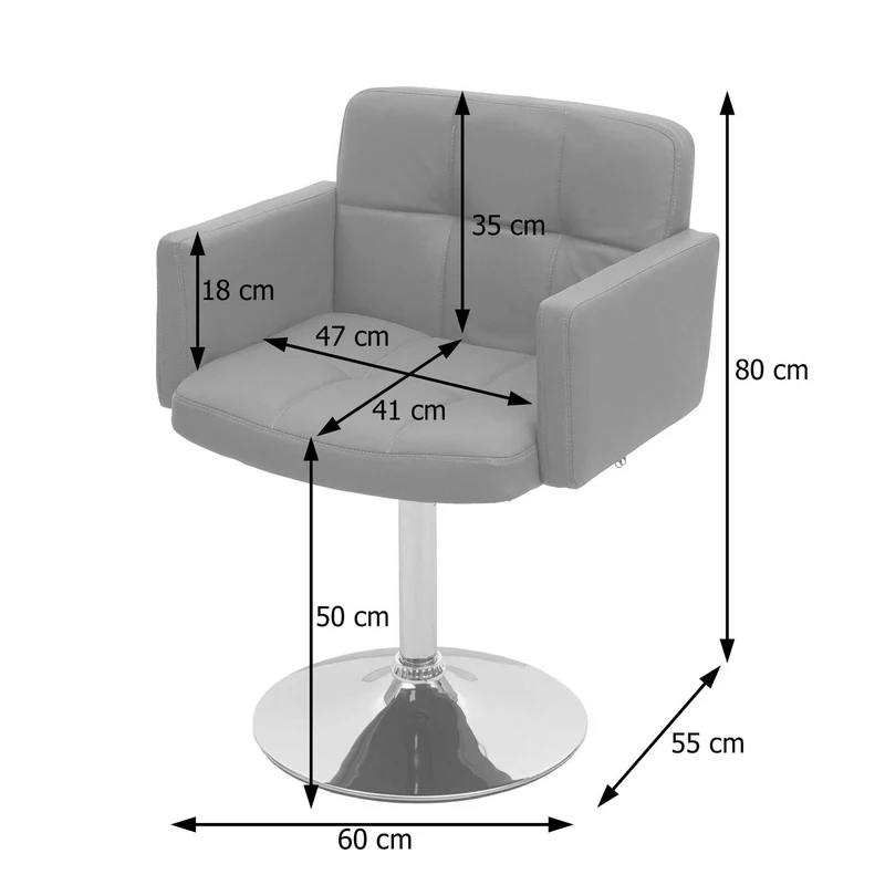 Chaise de salle à manger fauteuil lounge pivotant en synthétique gris pied chromé 04_0002388