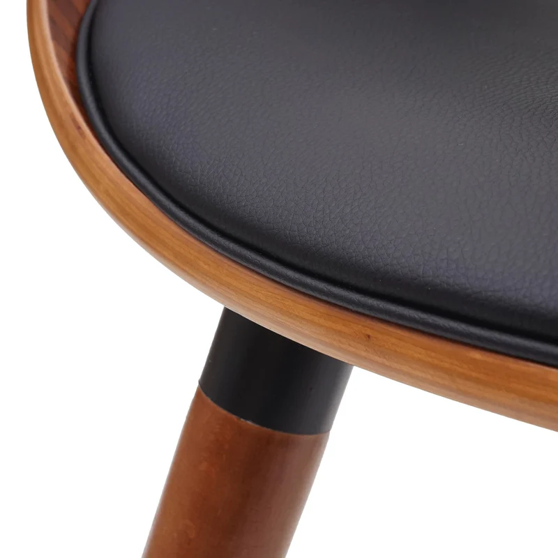 Chaise de salle à manger cuisine design rétro en synthétique noir pieds en bois marron 04_0002218