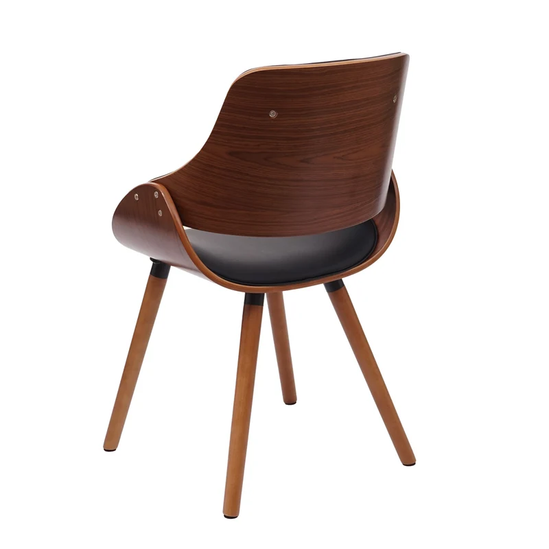 Chaise de salle à manger cuisine design rétro en synthétique noir pieds en bois marron 04_0002218