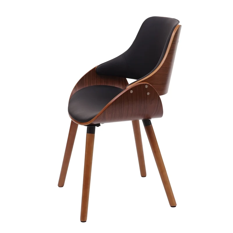Chaise de salle à manger cuisine design rétro en synthétique noir pieds en bois marron 04_0002218
