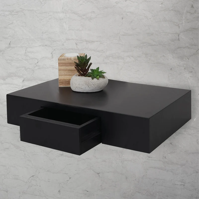 Étagère murale suspendue avec tiroir 40cm noir 04_0005681