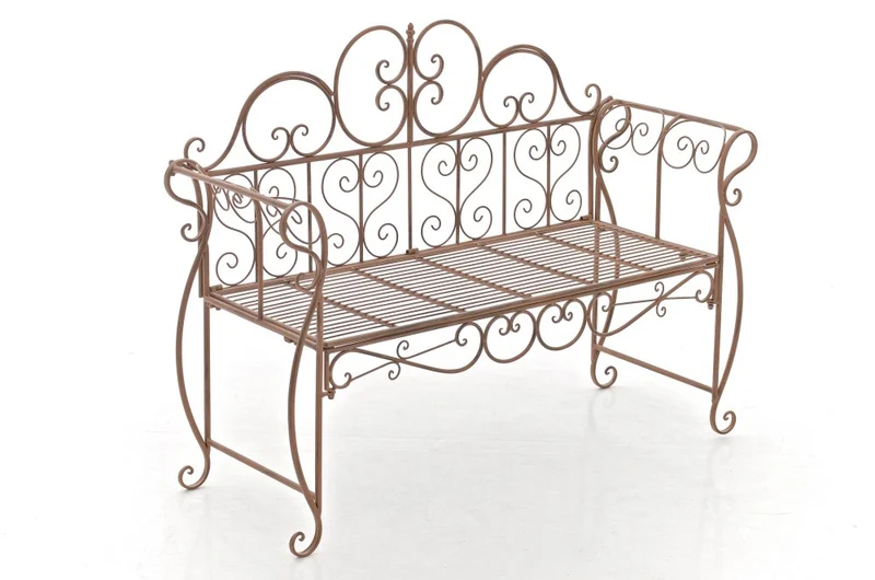 Banc de jardin design rustique largeur 128 cm en métal marron vieilli 10_0002938